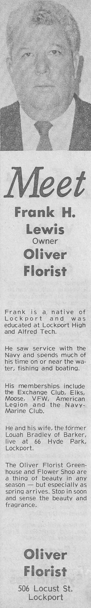 Frank Hall Lewis of Oliver Florist